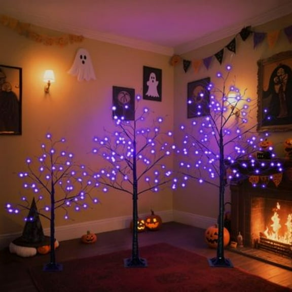 YINGYING 3 Pac Halloween Spooky Tree, 4FT 5FT and 6FT, Black Halloween Spooky Tree for Tabletop Home Party