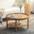 thumbnail image 1 of YINGYING 31.3" Round Coffee Table, 2 Tier Boho Circle Wood Center Table with Storage Shelf & Solid Wood Legs for Living Room, 1 of 7