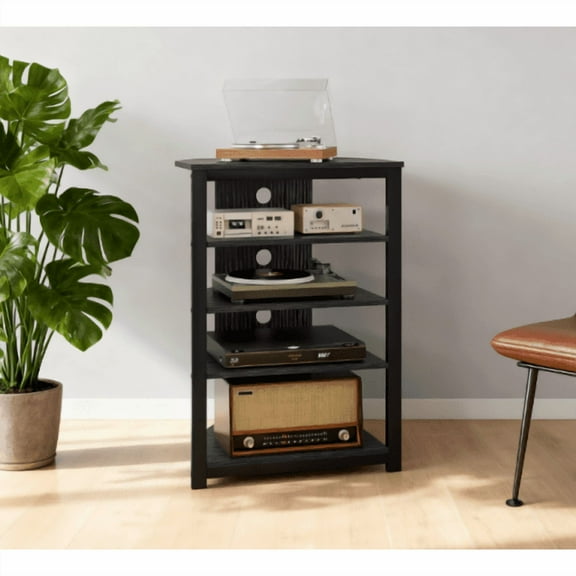 YINGYING 4-Tier AV Media Stand, Metal Audio Rack with Steel Frame & Storage Game Console Shelf for Game Consoles, DVD, Record Player, Projector, Sky Box, TV Accessories