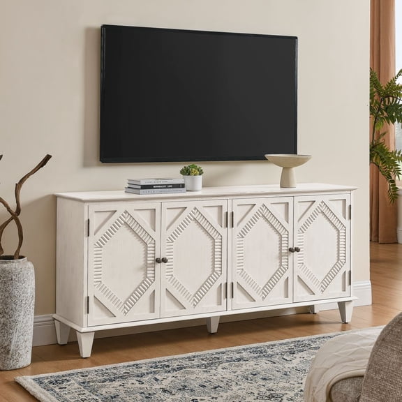 YINGYING 65.2" Mid Century Modern Sideboard Buffet Cabinet with Storage, Symmetrical Geometric Accent Coffee Bar Cabinet Console Table for Living Room, Entryway