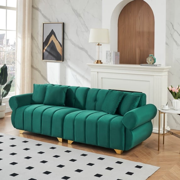 YINGYING 89" Cloud Sofa Couch, Modern 3 Seater Couch with Spring-Wrapped Cushions & Metal Feet & 4 Throw Pillows for Living Room Bedroom