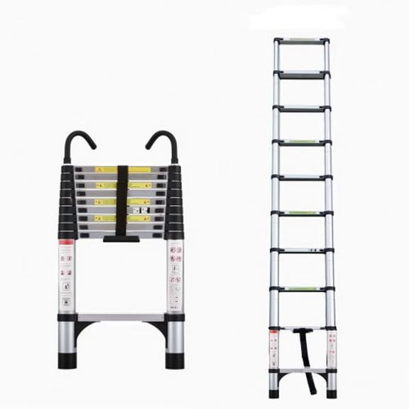YINGYING 9.5 FT Telescopic Ladder, Aluminum Multi-Purpose Extension Ladder with Hooks & Triangular Support Frame for Outdoor Work Home, RV