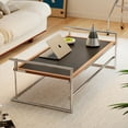 thumbnail image 1 of YINGYING Coffee Table, Retro Small Living Room Table, Rectangle Solid Wood   Center Table with Stainless Steel Frame Tea Table, 1 of 10