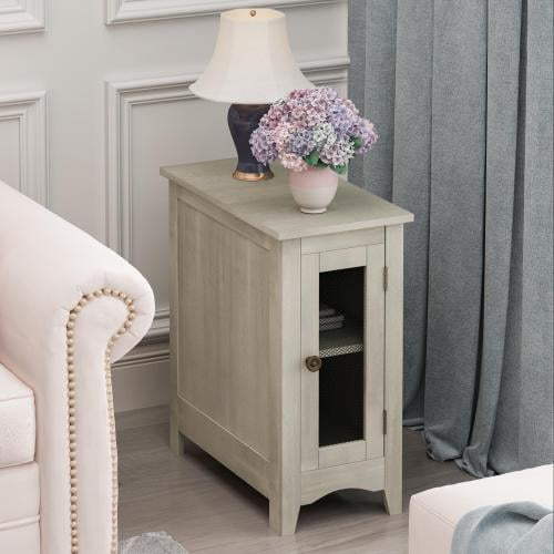 YINGYING Farmhouse End Table, Narrow Night Stand, Bedside Table with Storage, Wooden Nightstand for Bedroom