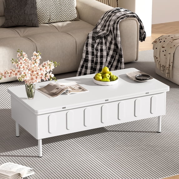 YINGYING Lift-Top Coffee Table with 2 Drawers, Modern Space Saving Center Table with Foldable Top, Living Room Table with Hidden Storage Compartment