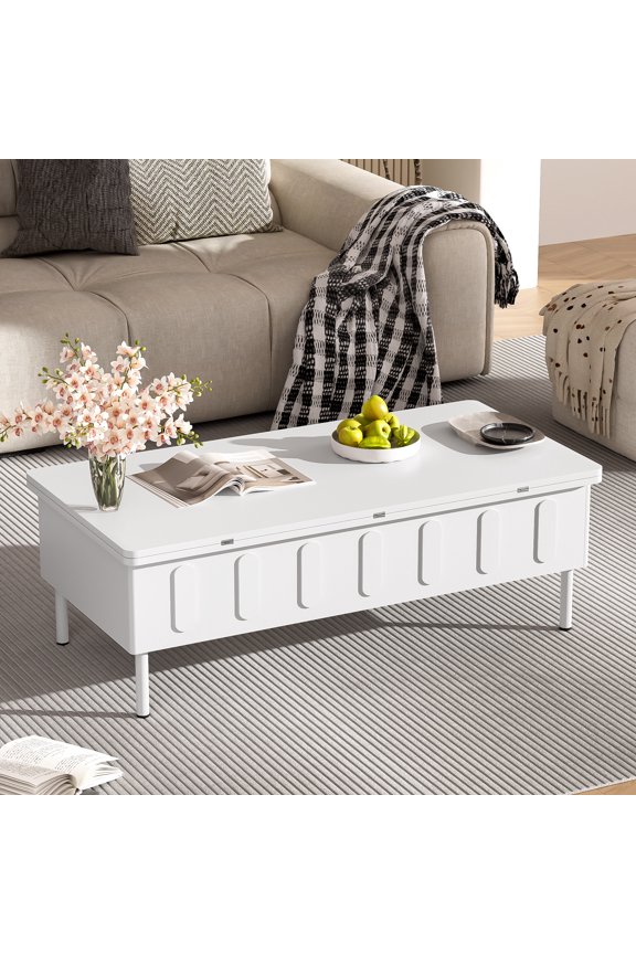 Lift-Top Coffee Table with 2 Drawers, Modern Space Saving Center Table with Foldable Top, Living Room Table with Hidden Storage Compartment