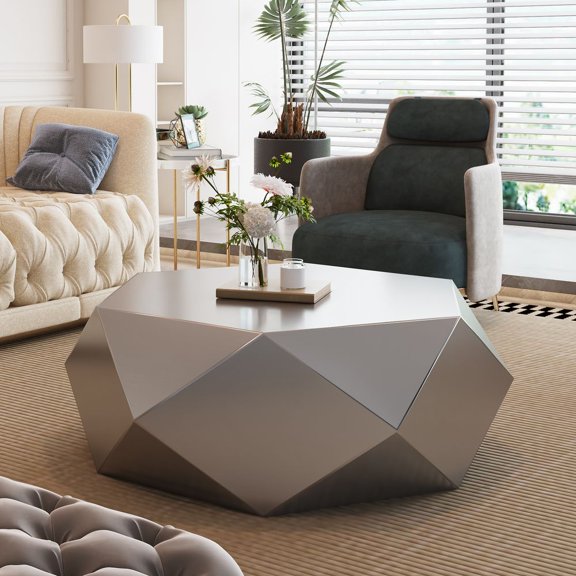 YINGYING Modern Geometric Coffee Table, Stainless Steel Center Table, Tea Table for Living Room, Dining Room