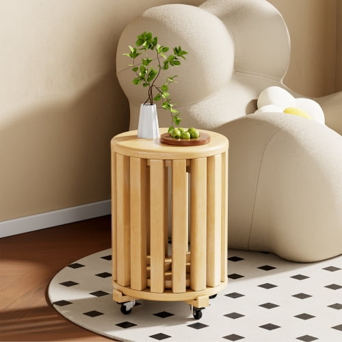 YINGYING Stackable Stools Set of 4, Round Wooden Stools with Anti-Slip Pads for Kitchen, Bedroom, Living Room, Bar, No Assembly Required Durable and Space - Saving Design