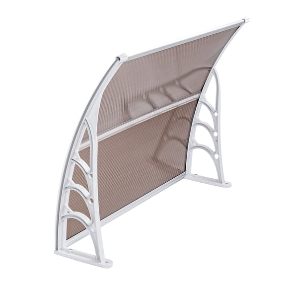 YINGYUE 100x80cm Door Window Awning Rain Eave Cover Brown Polycarbonate Board with White ABS Brackets