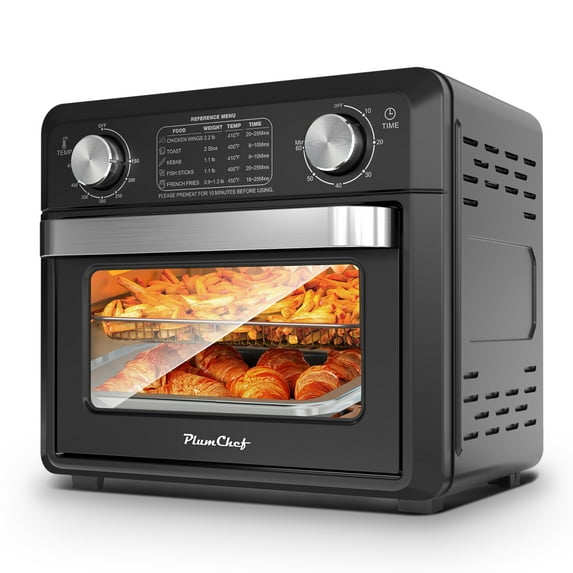 YINGYUE 11QT Compact Air Fryer Toaster Oven, 1000W, 60-Minute Timer, Multi Cooking Functions, Black Stainless Steel