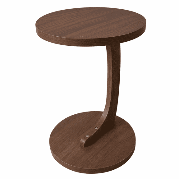 YINGYUE 14.96"×21.65" C-Shaped Round End Table, Walnut Wood Grain Sofa Side Table, Narrow Snack C Table for Small Spaces, Living Room, Bedroom & Home Office
