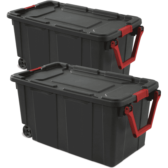 YINGYUE 2 Pack 40 Gallon Heavy Duty Plastic Storage Totes with Secure Latching Lids & Built-In Pull Handles, Stackable Black Storage Bins for Garage Basement Attic Organization