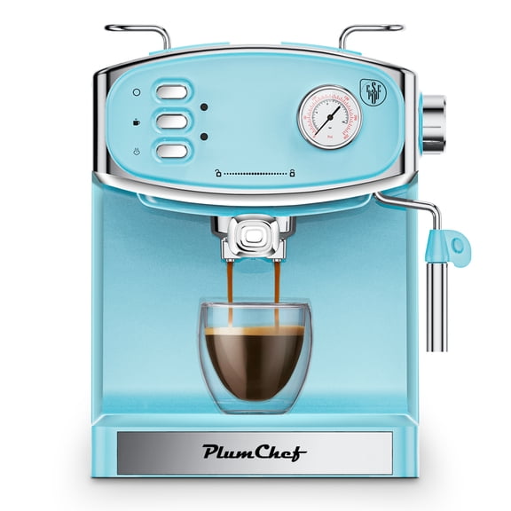 YINGYUE 20 Bar Semi-Automatic Espresso Machine, Stainless Steel Coffee Maker with Milk Frother, Pressure Gauge & 54oz Water Tank, Blue