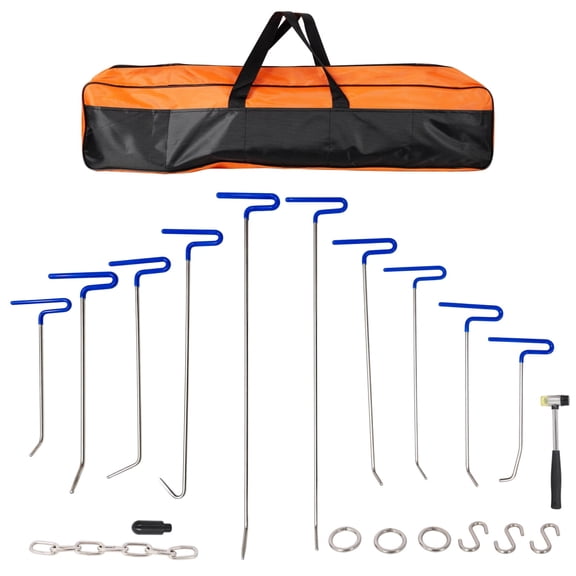 YINGYUE 20PCS Paintless Dent Repair Rods Kit, Stainless Steel PDR Dent Removal Tools with Rubber Hammer, Pulling Chains & S Hooks for Auto Hail Damage & Door Dings, Black Orange