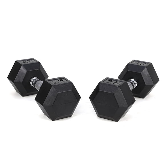 YINGYUE 25 LB Hex Rubber Coated Dumbbells Set of 2, Solid Cast Iron Weights with Knurled Chrome Contour Handles for Home Gym Strength Training