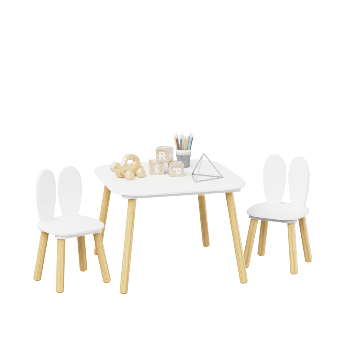 YINGYUE 3-Piece Kids Table and Chairs Set, Wooden Activity Table with 2 ...