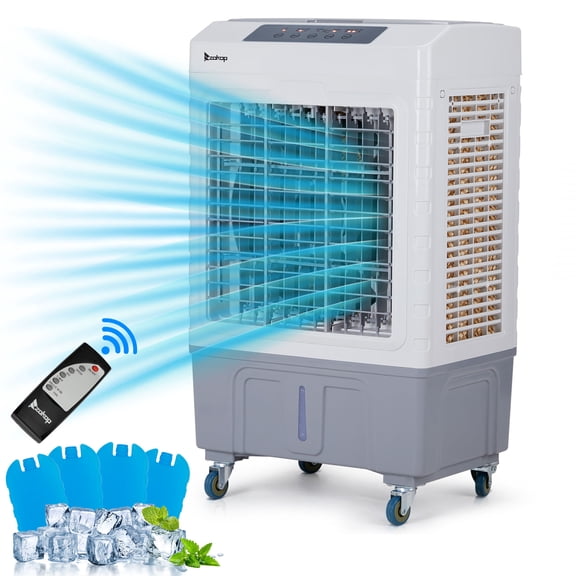 YINGYUE 3-in-1 Portable Evaporative Cooler Model 710LR, 2647CFM Swamp Cooler with Remote Control, 10.57 Gal Water Tank, 4 Ice Packs & Lockable Casters, White Gray