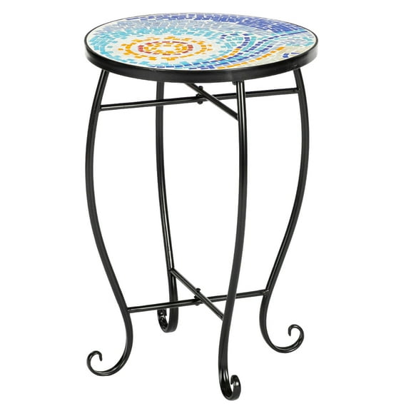 YINGYUE Blue Hawaiian Sun Mosaic Round Patio Bistro Side Table, Weather Resistant Anti-Rust Steel Frame Accent Table for Balcony Pool Backyard Indoor Outdoor Decor