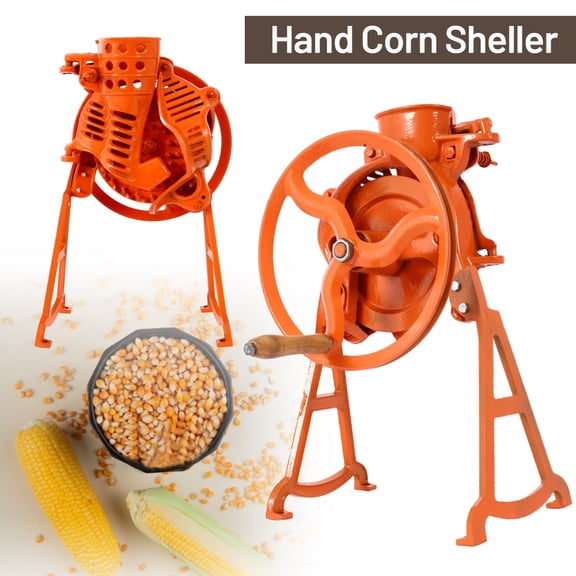 YINGYUE Cast Iron Hand Corn Sheller Heavy Duty Manual Farm Corn Thresher with Wooden Handle Orange Steel Corn Remover Tool
