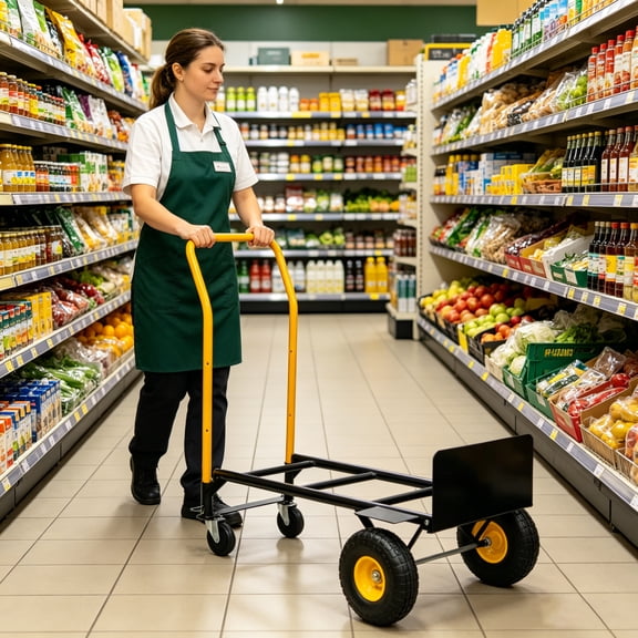 YINGYUE Convertible 2-in-1 Hand Truck, 8.25 Inch Inflatable Tire 330 LBS Metal Platform Dolly Cart for Construction Supermarket Yard Use