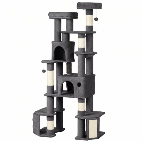 YINGYUE Dark Gray 79 Inch Tall Cat Tower, Reinforced Dual Baseboard for Big Adult Cats, 5-Tier Cat Tree with Condos, Hammock & Sisal Scratching Posts