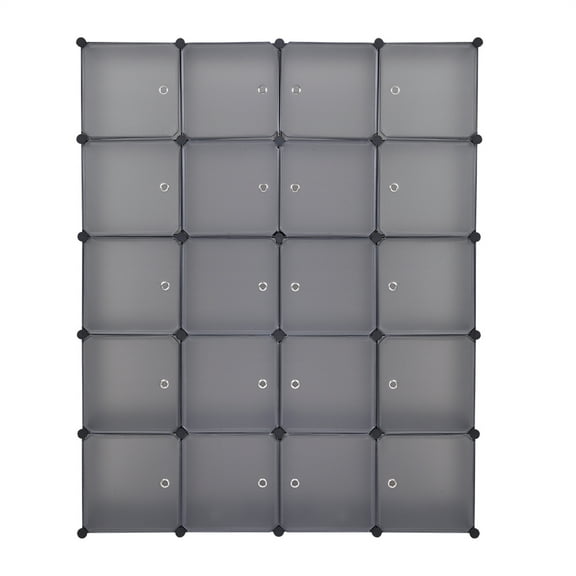 YINGYUE Gray 20 Cube Modular Storage Organizer Stackable Plastic Cube Closet Cabinet with Hanging Rod DIY Multi-Purpose Cubby Shelf for Bedroom Room Office