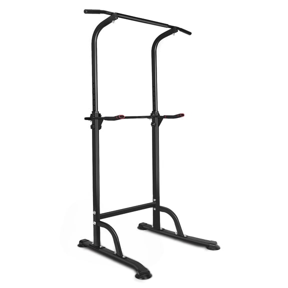 YINGYUE Height Adjustable Power Tower Dip Station Pull Up Bar with Detachable Foldable Bench 330 LBS Home Gym Strength Training Equipment