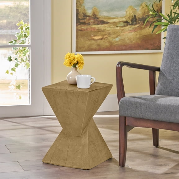 YINGYUE Modern Hourglass Side Table, Stylish Twisted End Table, Magnesium Oxide, Light Natural