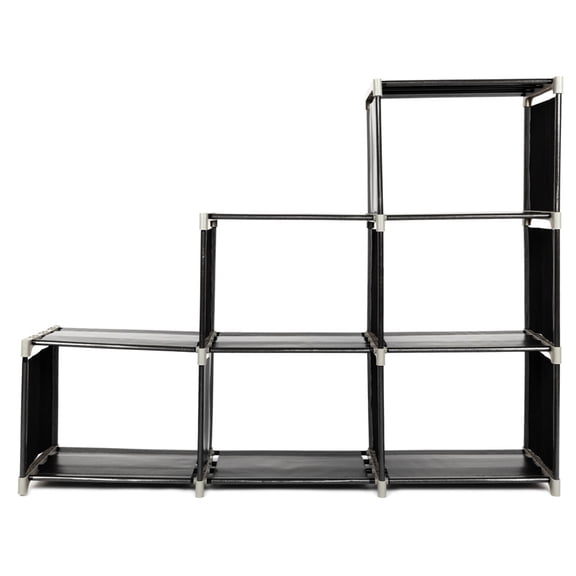 YINGYUE 3 Tier 6 Cube Modular Storage Organizer, Black Assembled Steel Frame Cube Storage Shelf for Bathroom Bedroom Kitchen Office
