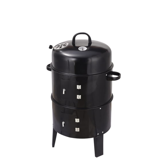 YINGYUE Outdoor Double-Layer Steel Charcoal Smoker Grill, Black, 15.75x15.75x33.07 Inch Garden BBQ Stove