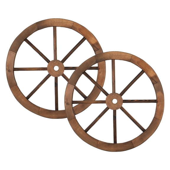 YINGYUE Set of 2 24in Fir Wood Wagon Wheel Wall Hanging Decor Vintage Western Brown Garden Wall Art