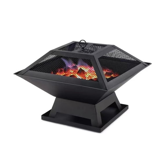 YINGYUE Square Portable Wood Burning Fire Pit, Outdoor BBQ Brazier Fire Stove with Spark Screen & Poker for Patio Garden Yard