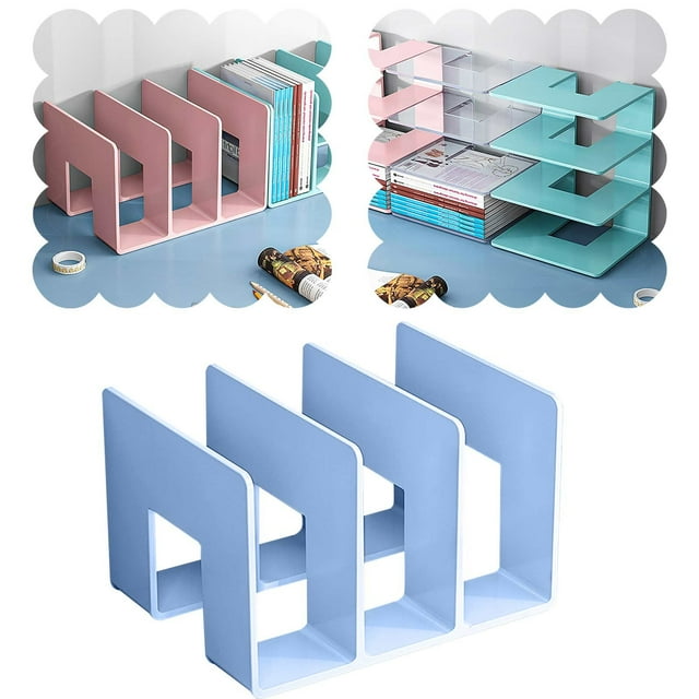 YINGYUN File Acrylic File Organizer For Desk Desktop Document/Mail Organizer 3 Compartments Plastics Bookshelf Floating
