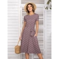thumbnail image 1 of YININF Women's Polka Dot Casual Dress Pleated Loose Flowy Midi High Waist with Hidden Pocket Belted Dress,red, 1 of 5