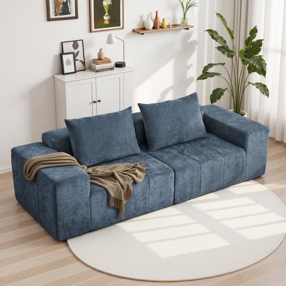 YINIX 107" Modern Sofa Couch with Soft Chenille Fabric, Deep-Seated sofa Couch for Living Room and Office, Blue
