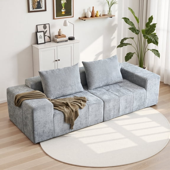 YINIX 107" Cloud Sofa Couch, Oversized Chenille Deep Seat Couch, 3-Seater Compressed Sofa with Wide Armrests, No Assembly Living Room Furniture, Gray