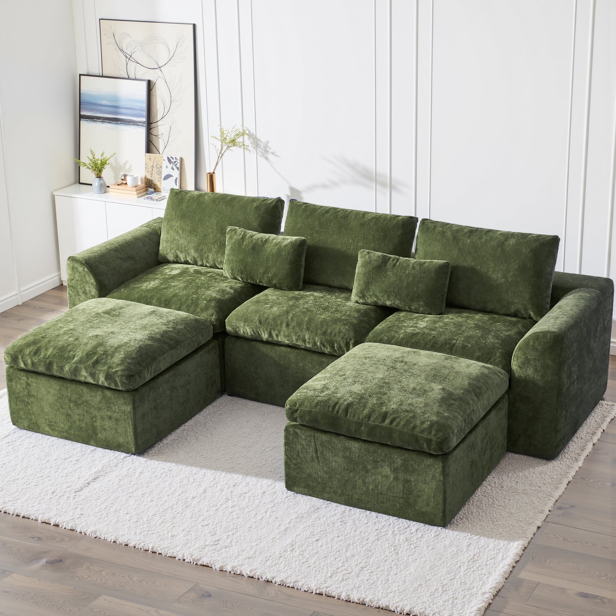 YINIX 120" Modular Sectional Sofa with Movable Ottomans, U-Shaped Couch for Living Room, No Assembly Required, Green
