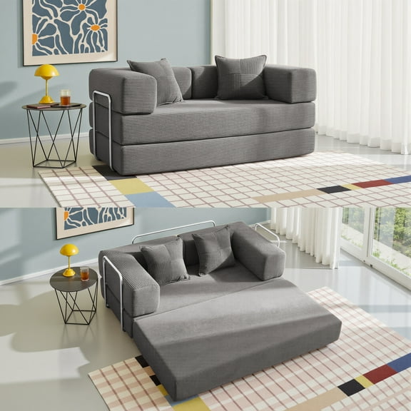 YINIX 62.9" Convertible Sleeper Sofa Bed with 2 Pillows, Removable Floor Sofa Couch for Living Room Small Spaces, Gray