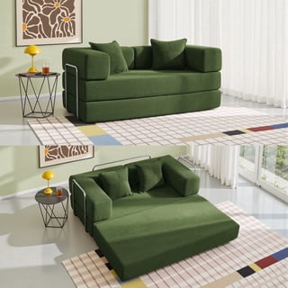 YINIX 62.9" Convertible Sleeper Sofa Bed with 2 Pillows, Removable Floor Sofa Couch for Living Room Small Spaces, Green