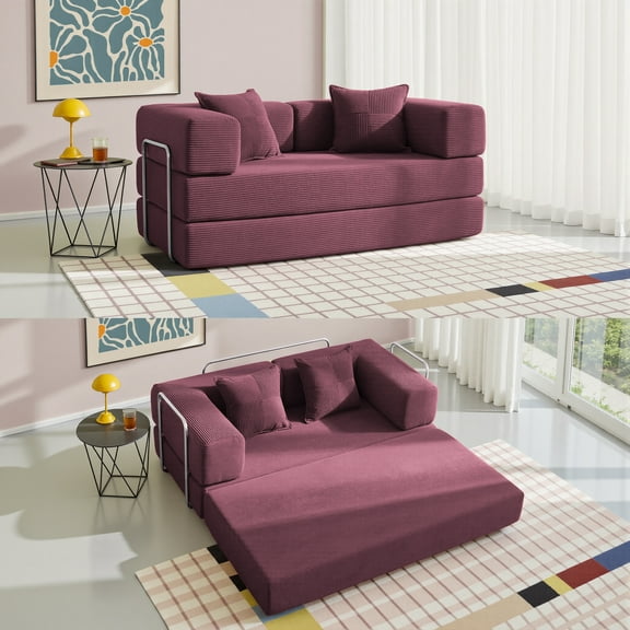 YINIX 62.9" Convertible Sleeper Sofa Bed with 2 Pillows, Removable Floor Sofa Couch for Living Room Small Spaces, Orange