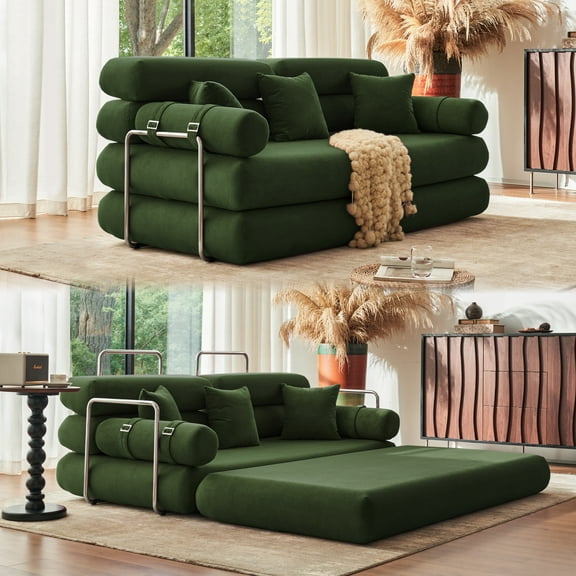 YINIX 78.7" Sofa Couch with 3 Pillows, 3 Seater Sofa Bed   for Living Room, No Assembly Required,Green