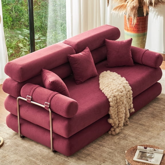 YINIX 78.7" Sofa Couch with 3 Pillows, 3 Seater Sofa Bed for Living Room, No Assembly Required,Red