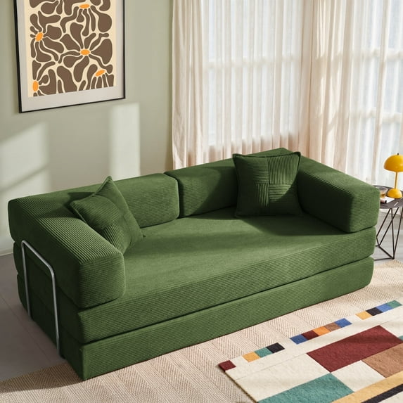 YINIX 78,6" Convertible Sofa Couch with 2 Pillows, Sleeper Sofa Bed for Living Room, Small Spaces, Green