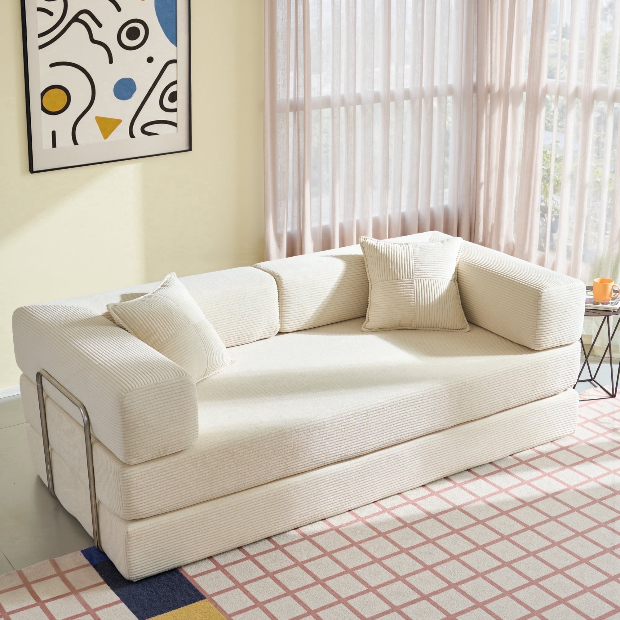 YINIX 78,6" Convertible Sofa Couch with 2 Pillows, Sleeper Sofa Bed for Living Room, Small Spaces, Beige
