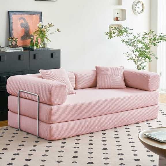 YINIX 81.6" Sleeper Sofa with Two Pillows, Comfy Modular Convertable Sofa Couch for Living Room, Small Spaces, Pink