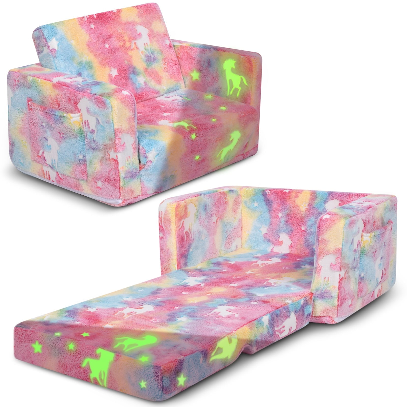 YINIX Flip-Out Chair 2-in-1 Convertible Sofa to Lounger, Kids Couch Bed ...