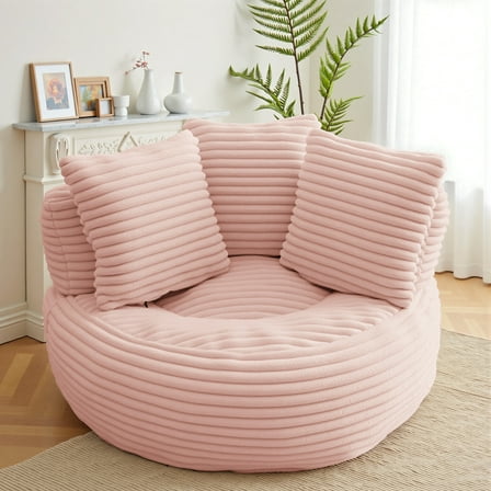 YINIX Oversized Bean Bag Chair with Backrest and Cushion, Cozy Round Floor Sofa for Living Room, Pink
