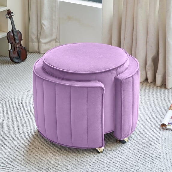 YINIX Pouf Ottoman with Wheels, Velvet Fabric Wooden Frame Pouf for Living Room, Bedroom, Purple