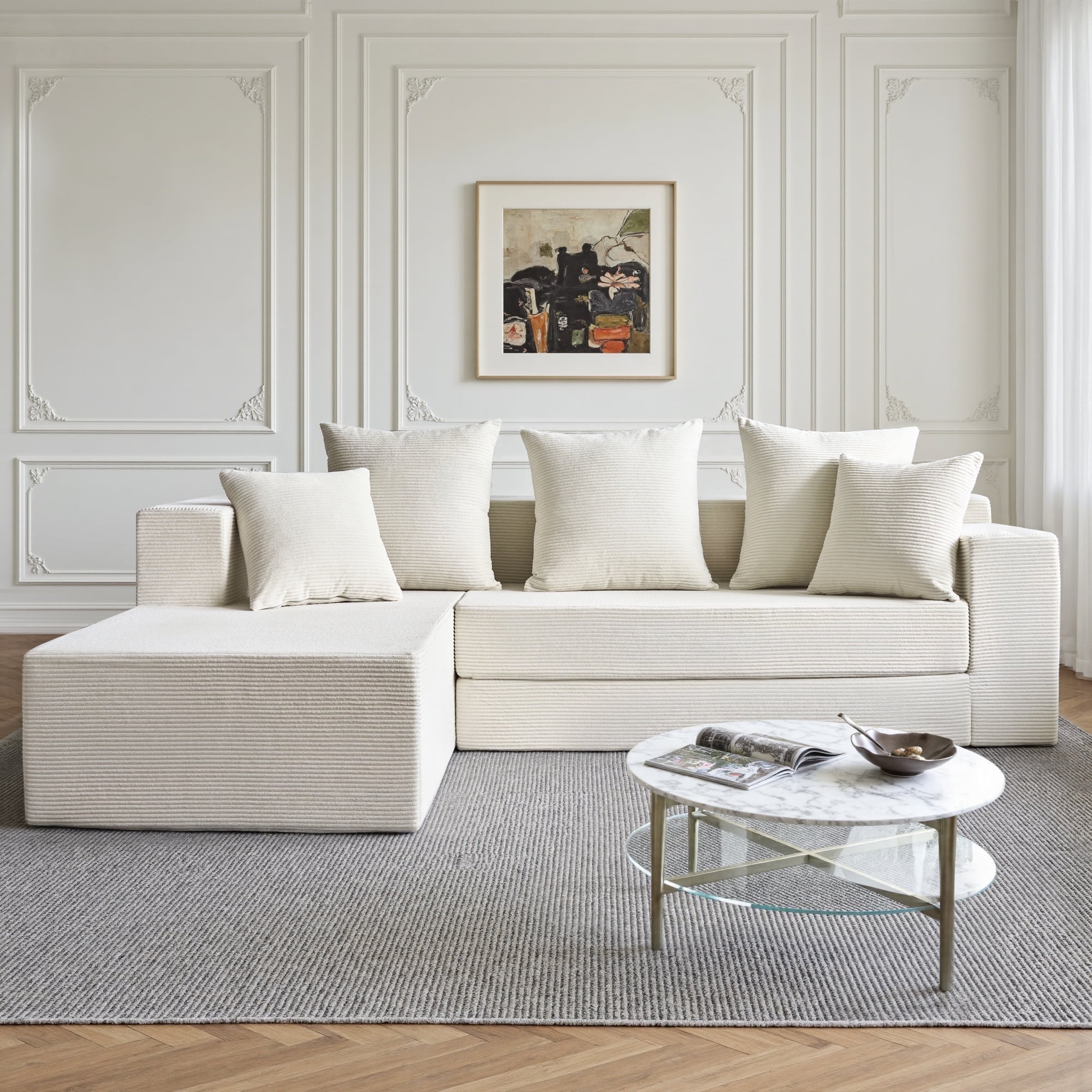 YINIX 106.5" Modular Sofa Couch for Living Room , Cloud L-Shaped  Sofa with Deep Seating Upholstered, Beige