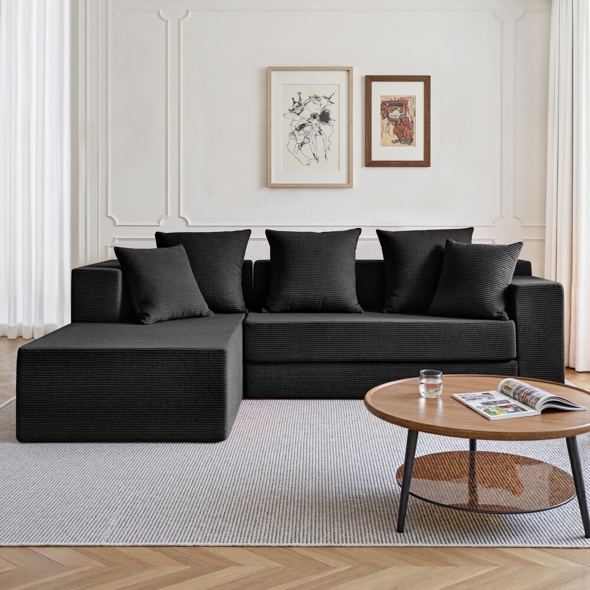 YINIX 106.5" Modular Sofa Couch for Living Room , Cloud L-Shaped Sofa with Deep Seating Upholstered, Black
